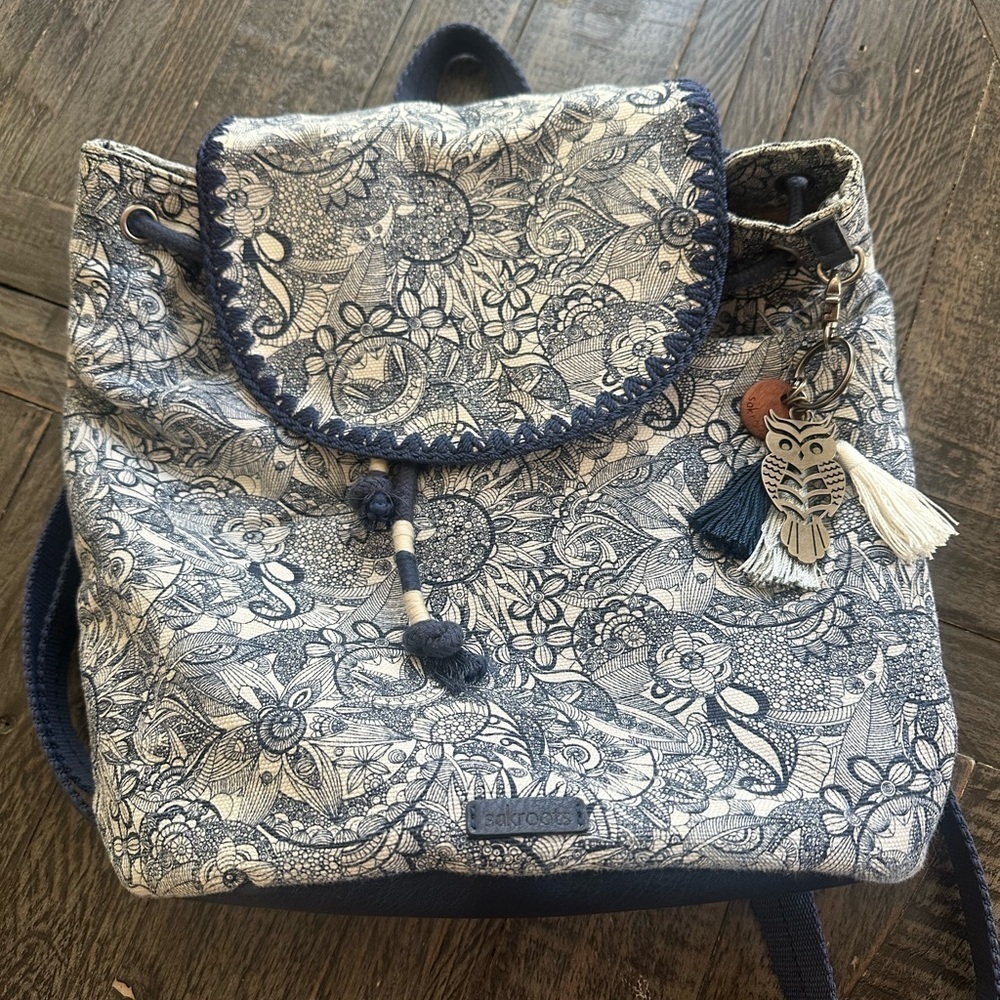 Sakroots Purse Blue Olympic Converible Backpack Floral Canvas Adjustable Straps